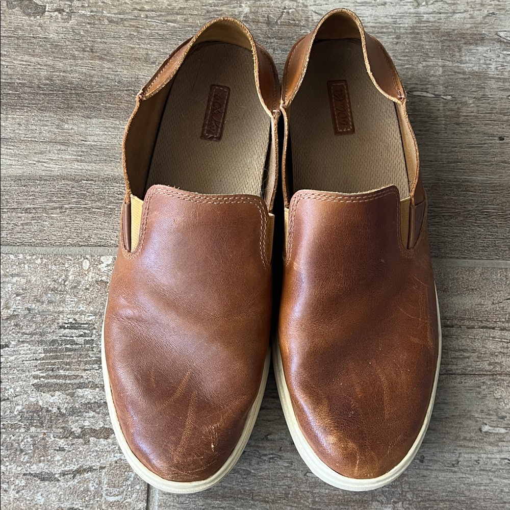 OluKai Women's Leather Slip-On Moccasin in Cognac Brown 9,5